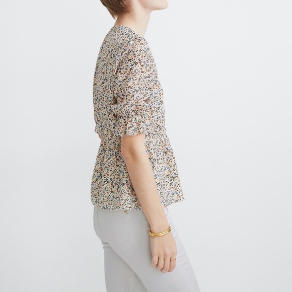 Silk V-Neck Peplum Popover Top in Fieldwalk Floral - Picture 9 of 9